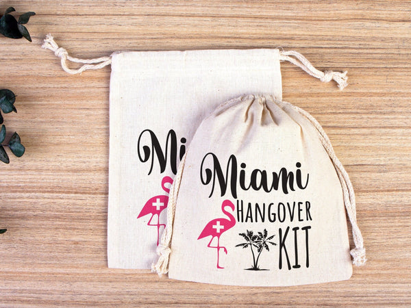 Miami Hangover Kit Bags, Survival Kit Bags Wedding Recovery Kit Party Bachelorette Birthday Party, Organic Cotton Drawstring Pouchs Bag - Pamusan.com