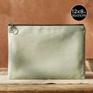 Mint Green Cotton Zippered Clutch Pouch – 12" × 8" (30 × 21 cm) – 10 oz Fabric - Pamusan.com