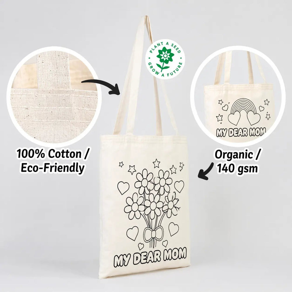 My Dear Mom Paintable Cotton Tote Bag – Double - Sided Design 14"×16" - Pamusan.com
