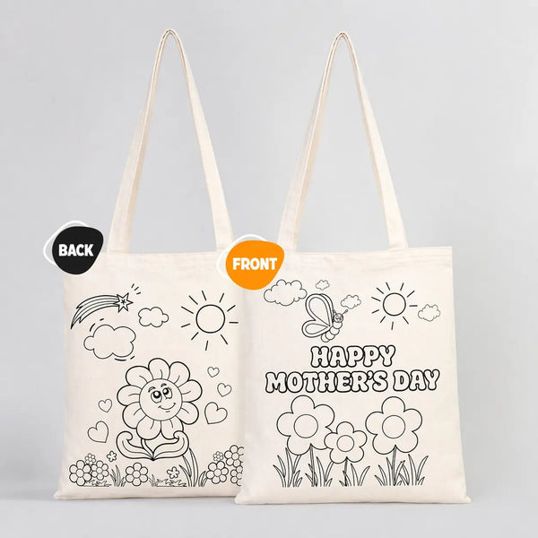 My Dear Mom Coloring Set 2 – 25 Double - Sided Colorable Cotton Tote Bags 14"x16" + Color Fabric Markers - Pamusan.com