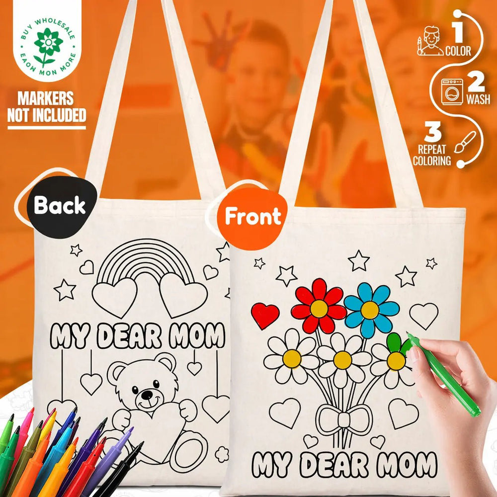 My Dear Mom Paintable Cotton Tote Bag – Double - Sided Design 14"×16" - Pamusan.com