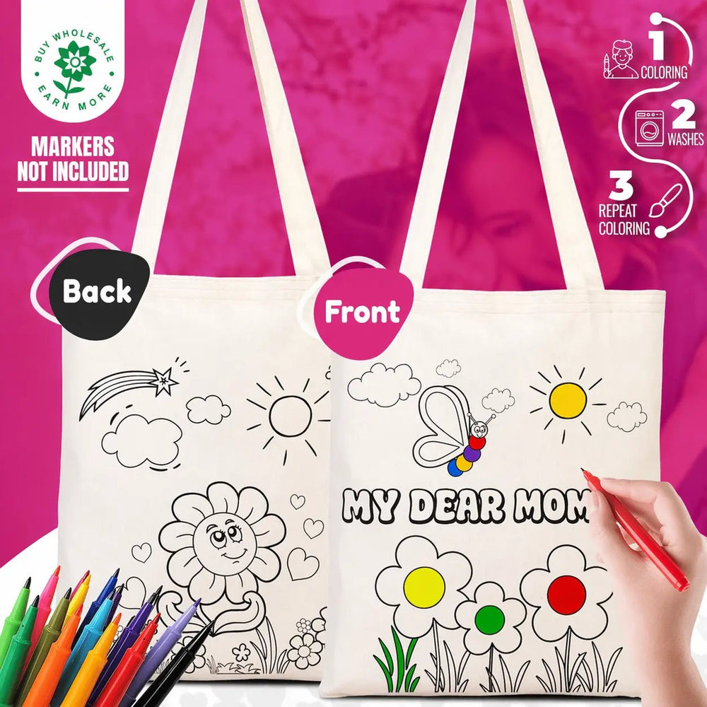 My Dear Mom Paintable Tote Bag Set – 5 Natural Cotton Totes 35×40 cm (14×16 in) Customizable - Pamusan.com
