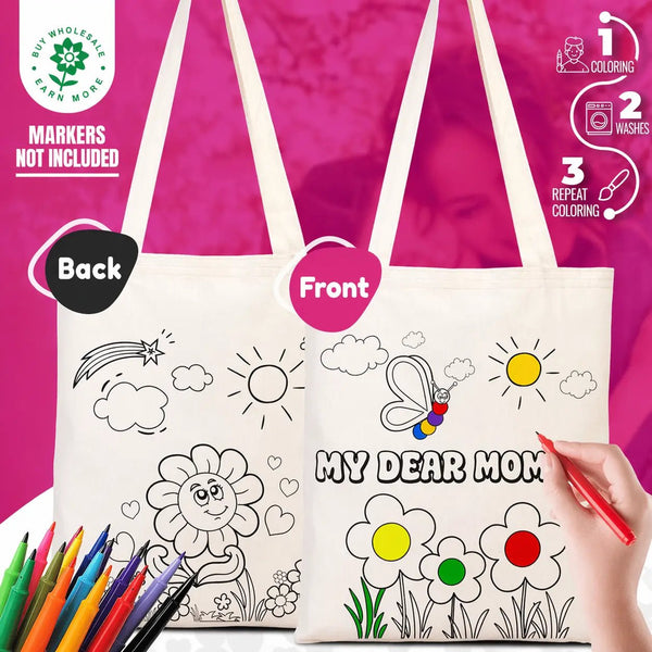 My Dear Mom Paintable Tote Bag Set – 5 Natural Cotton Totes 35×40 cm (14×16 in) Customizable - Pamusan.com