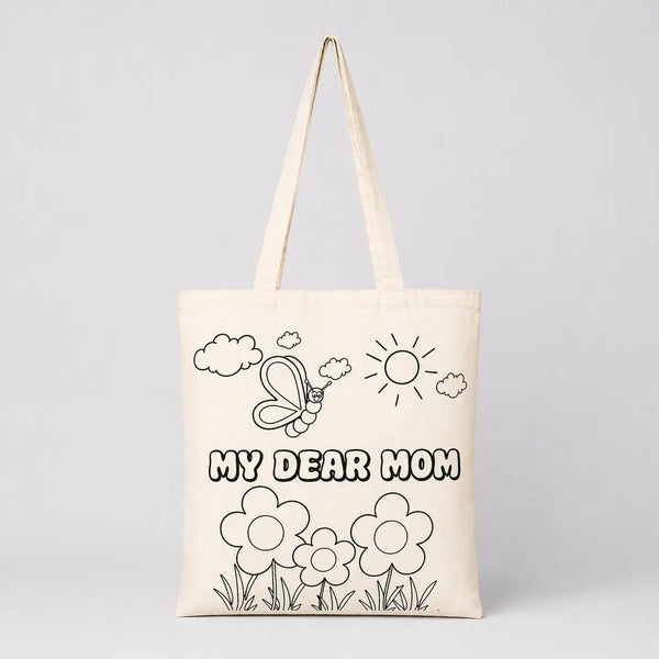 My Dear Mom Paintable Tote Bag Set – 5 Natural Cotton Totes 35×40 cm (14×16 in) Customizable - Pamusan.com