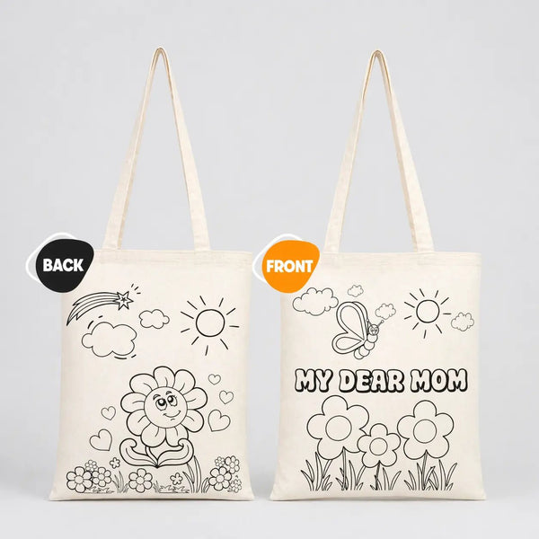 My Dear Mom Paintable Tote Bag Set – 5 Natural Cotton Totes 35×40 cm (14×16 in) Customizable - Pamusan.com