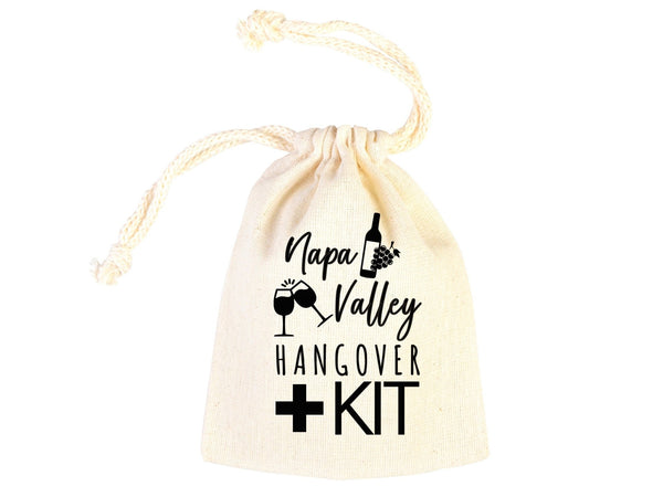 Napa Valley Hangover Bag, Bachelorette Favor Party Bags, Recovery Party Custom Name Print, Organic Cotton Drawstring Pouchs Bag - Pamusan.com