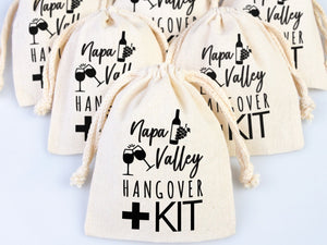 Napa Valley Hangover Bag, Bachelorette Favor Party Bags, Recovery Party Custom Name Print, Organic Cotton Drawstring Pouchs Bag - Pamusan.com