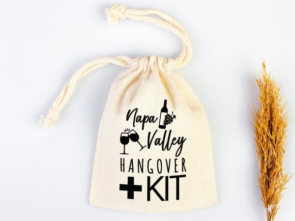 Napa Valley Hangover Bag, Bachelorette Favor Party Bags, Recovery Party Custom Name Print, Organic Cotton Drawstring Pouchs Bag - Pamusan.com