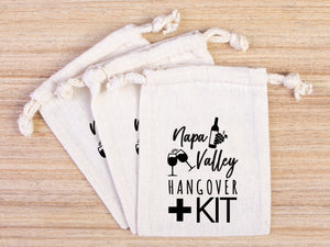 Napa Valley Hangover Bag, Bachelorette Favor Party Bags, Recovery Party Custom Name Print, Organic Cotton Drawstring Pouchs Bag - Pamusan.com