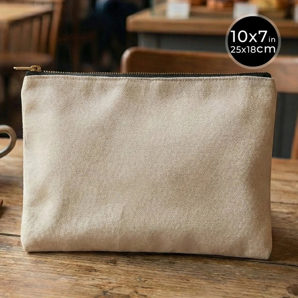 Natural Canvas Zippered Clutch Pouch – 10" × 7" (25 × 18 cm) – 10 oz - Pamusan.com