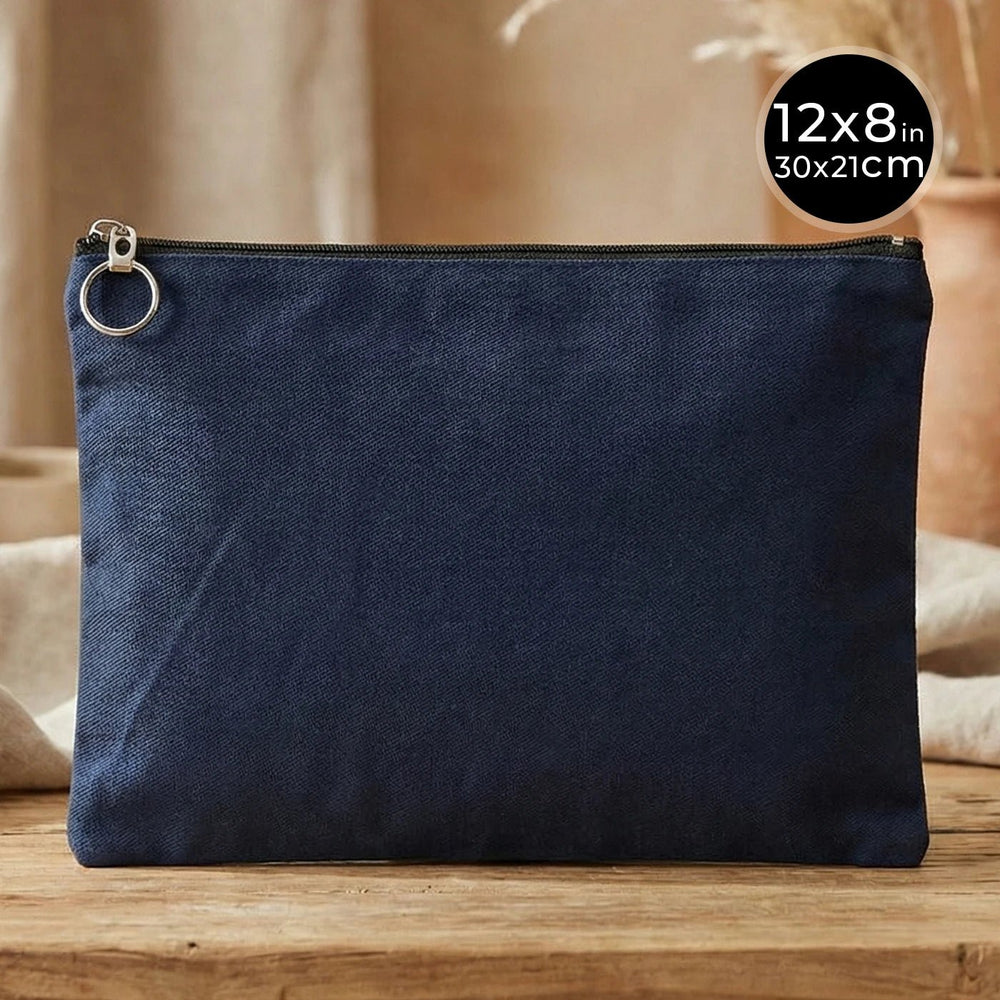 Navy Blue Cotton Zippered Clutch Pouch – 12" × 8" (30 × 21 cm) – 10 oz Fabric - Pamusan.com