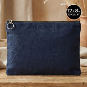 Navy Blue Cotton Zippered Clutch Pouch – 12" × 8" (30 × 21 cm) – 10 oz Fabric - Pamusan.com