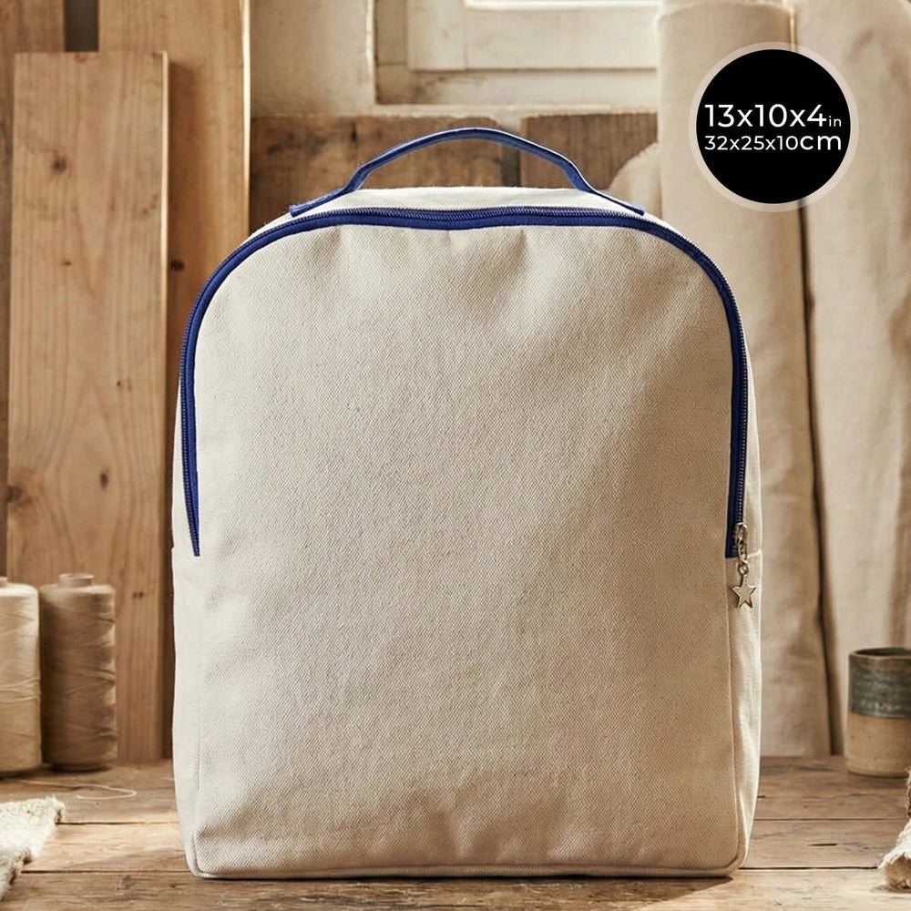 Navy Blue VIP Canvas Backpack – 10" × 13" (25 × 32 cm), 10 oz - Pamusan.com