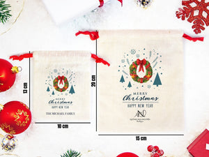 New Year and Merry Christmas Bags, Custom Family or Company Gift Bags, You Can Add Logo & Text, Cotton Bags , Personalized Muslin Bags - Pamusan.com