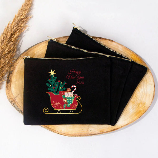 New Year Black Clutch Bag 8" × 6" (20× 15 cm) – New Year Printed Design for Gifting - Pamusan.com