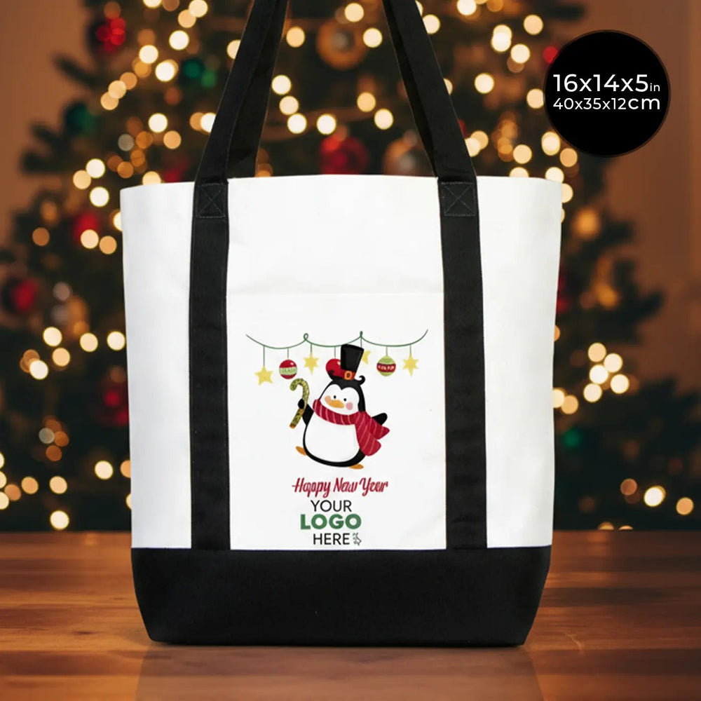 New Year Canvas Tote Bag 16" × 14" × 5" (40 × 35 × 12 cm) Black Handles – (18 Festive Designs) - Pamusan.com