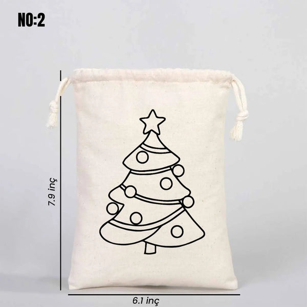 New Year Coloring Cotton Pouch – Paintable Drawstring Gift Bag - Pamusan.com