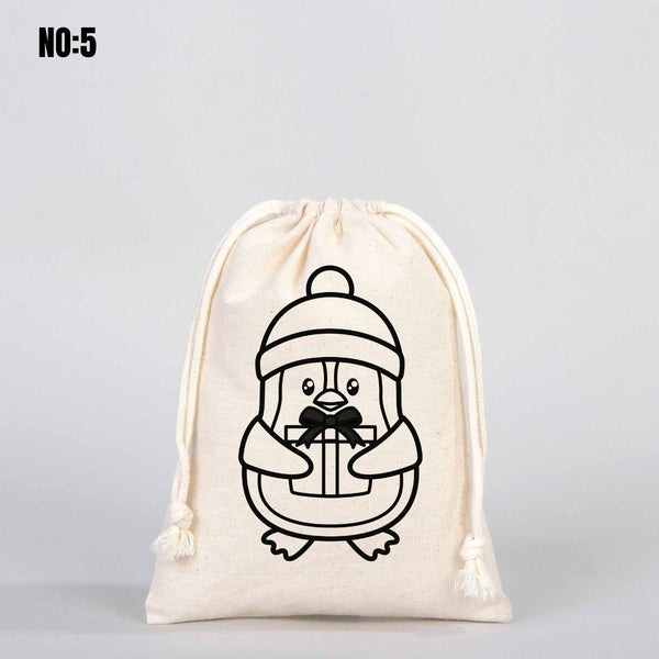 New Year Coloring Cotton Pouch – Paintable Drawstring Gift Bag - Pamusan.com