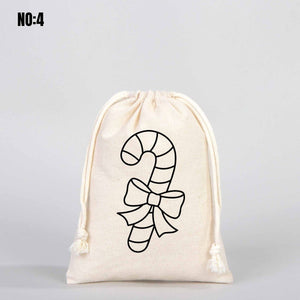 New Year Coloring Cotton Pouch – Paintable Drawstring Gift Bag - Pamusan.com