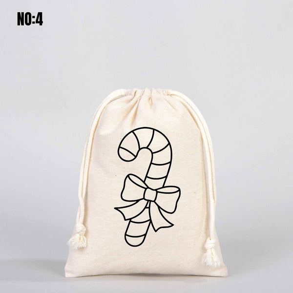 New Year Coloring Cotton Pouch – Paintable Drawstring Gift Bag - Pamusan.com