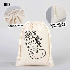 New Year Coloring Cotton Pouch – Paintable Drawstring Gift Bag - Pamusan.com