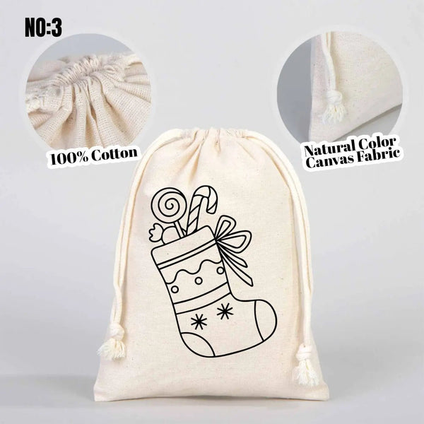 New Year Coloring Cotton Pouch – Paintable Drawstring Gift Bag - Pamusan.com
