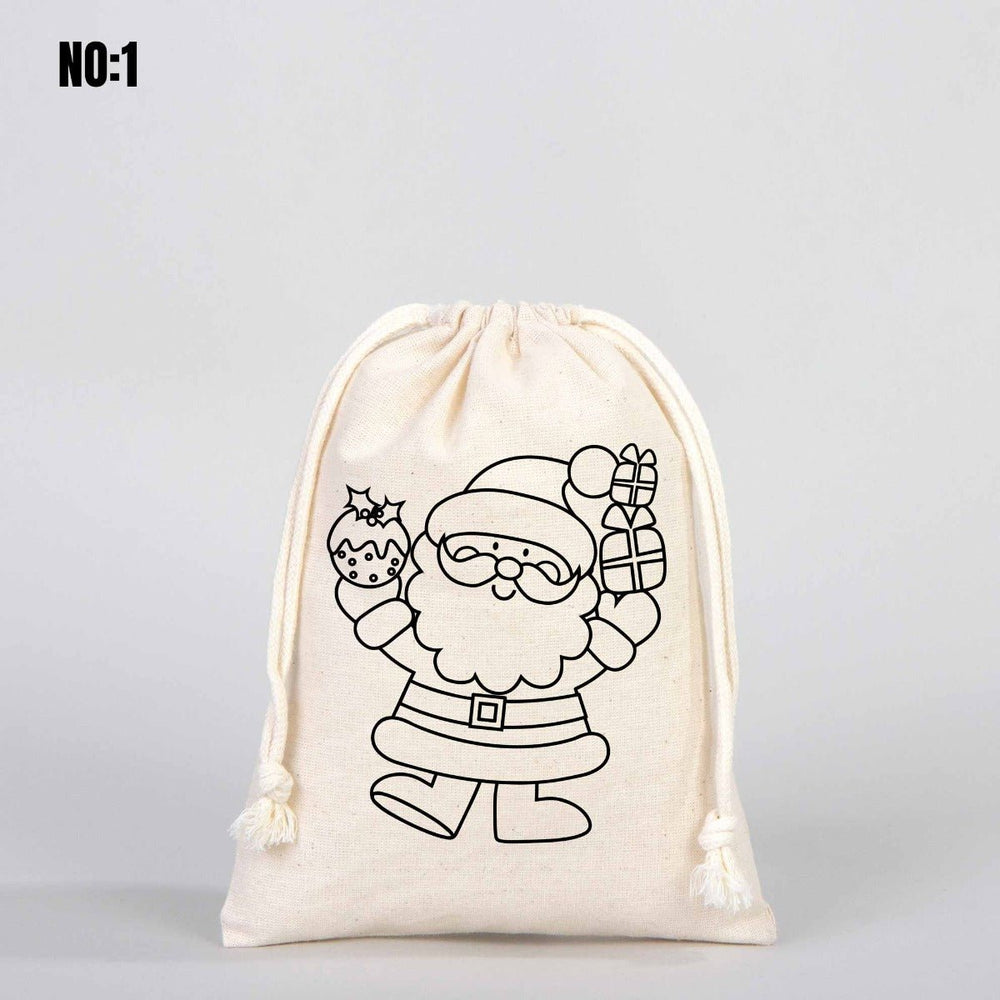 New Year Coloring Cotton Pouch – Paintable Drawstring Gift Bag - Pamusan.com