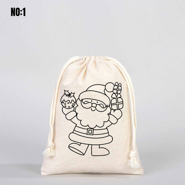 New Year Coloring Cotton Pouch – Paintable Drawstring Gift Bag - Pamusan.com