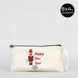 New Year Cotton Pencil Pouch 8" × 4" (21 × 10 cm) – Personalized Holiday Gift Bag - Pamusan.com