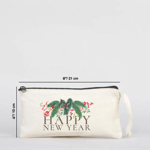 New Year Cotton Pencil Pouch 8" × 4" (21 × 10 cm) – Personalized Holiday Gift Bag - Pamusan.com