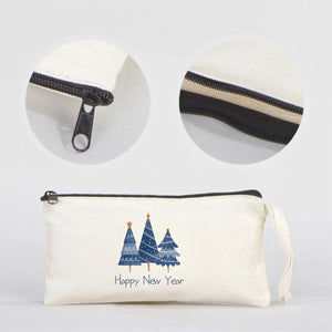 New Year Cotton Pencil Pouch 8" × 4" (21 × 10 cm) – Personalized Holiday Gift Bag - Pamusan.com