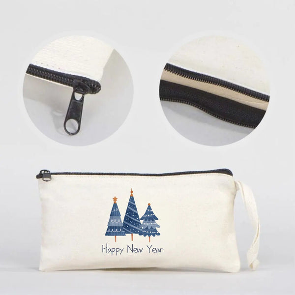 New Year Cotton Pencil Pouch 8" × 4" (21 × 10 cm) – Personalized Holiday Gift Bag - Pamusan.com