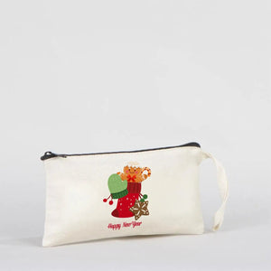 New Year Cotton Pencil Pouch 8" × 4" (21 × 10 cm) – Personalized Holiday Gift Bag - Pamusan.com