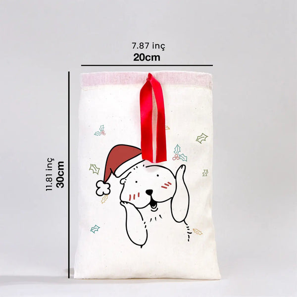 New Year Cotton Pouch 8" × 12" (20 × 30 cm) with Red Ribbon – Festive Holiday Bag - Pamusan.com