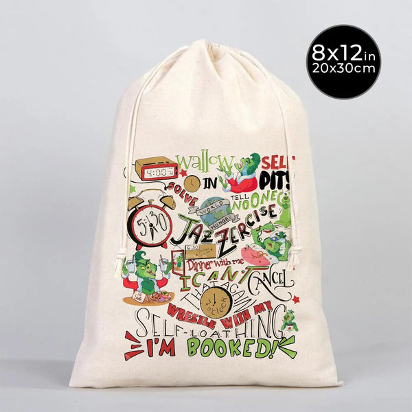 New Year Drawstring Pouch 8" × 12" (20 × 30 cm) – Natural Cotton Gift Bag for Festive Gifts - Pamusan.com