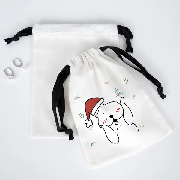 New Year Drawstring Pouch – Holiday Cotton Gift Bag with Black Strings - Pamusan.com