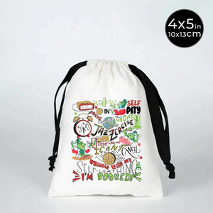 New Year Drawstring Pouch – White Fabric Gift Bag with Black Strings 3 Different Size - Pamusan.com