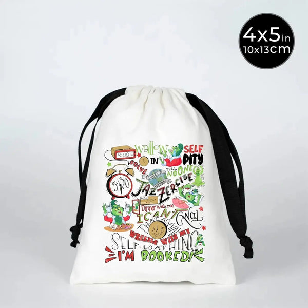 New Year Drawstring Pouch – White Fabric Gift Bag with Black Strings 3 Different Size - Pamusan.com