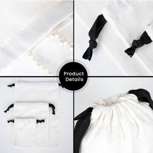 New Year Drawstring Pouch – White Fabric Gift Bag with Black Strings 3 Different Size - Pamusan.com