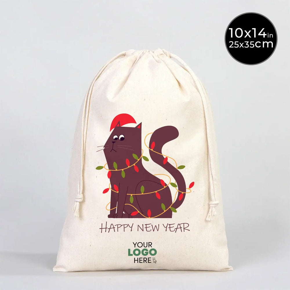 New Year Gift Pouch 10" × 14" (25 × 35 cm) – Custom Drawstring Bag with 18 Festive Designs - Pamusan.com