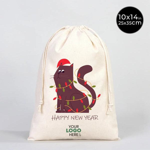 New Year Gift Pouch 10" × 14" (25 × 35 cm) – Custom Drawstring Bag with 18 Festive Designs - Pamusan.com