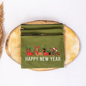 New Year Green Clutch Bag 8" × 6" (20 × 15 cm) – Festive Holiday Printed Design for Gifting - Pamusan.com
