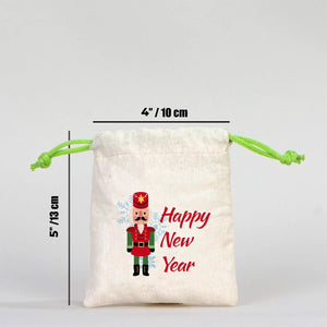 New Year Green Cotton Drawstring Bag 4" × 5" (10 × 13 cm) – Personalized Gift Pouch - Pamusan.com
