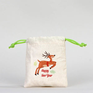New Year Green Cotton Drawstring Bag 4" × 5" (10 × 13 cm) – Personalized Gift Pouch - Pamusan.com