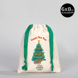New Year Green Drawstring Pouch 6" × 8" (15 × 20 cm) – Custom Cotton Gift Bag for Holiday - Pamusan.com