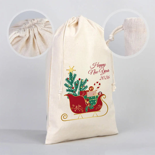 New Year Holiday Cotton Drawstring Bag 12" × 16" (30 × 40 cm) – Gift Pouch - Pamusan.com