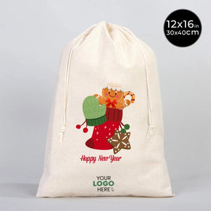 New Year Holiday Cotton Drawstring Bag 12" × 16" (30 × 40 cm) – Gift Pouch - Pamusan.com