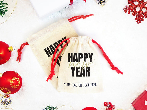 New Year Party Gift Bags, Custom Family or Company Pouch Bags, You Can Add Logo & Text, Personalized Muslin Bags, New Year 2023 Bags - Pamusan.com