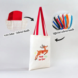 New Year Printed Red Handle Cotton Tote Bag 14″ × 16″ (35 × 40 cm) – Customizable - Pamusan.com