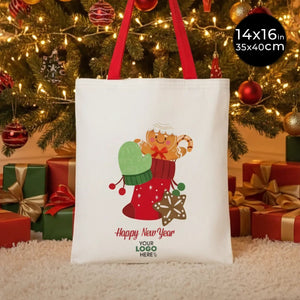 New Year Printed Red Handle Cotton Tote Bag 14″ × 16″ (35 × 40 cm) – Customizable - Pamusan.com